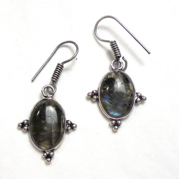 Earrings Labrodite handmade small oval dangle astro remedy - Picture 4 of 6
